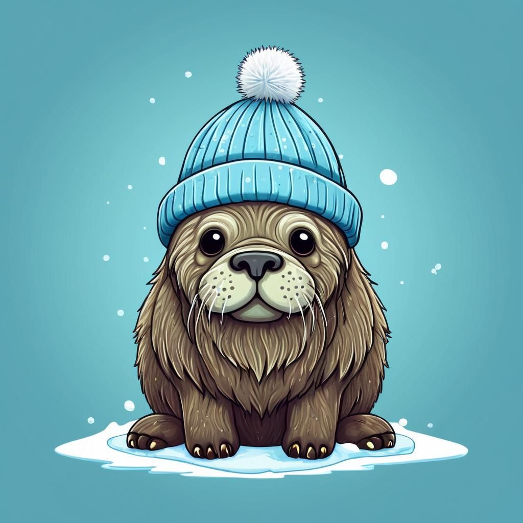 Walrus with Ice Hat: Cute Creature Art