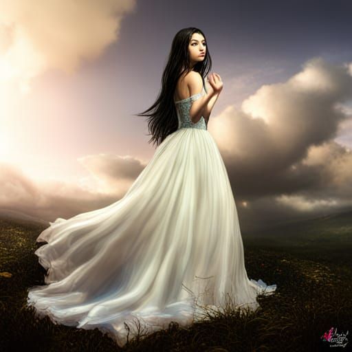 Innocent Girl in White Gown: Fantasy Concept Art