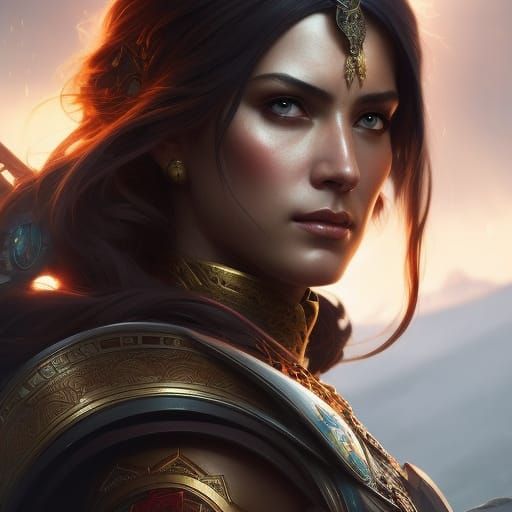 Epic Goddess of War Portrait in Art Nouveau Style