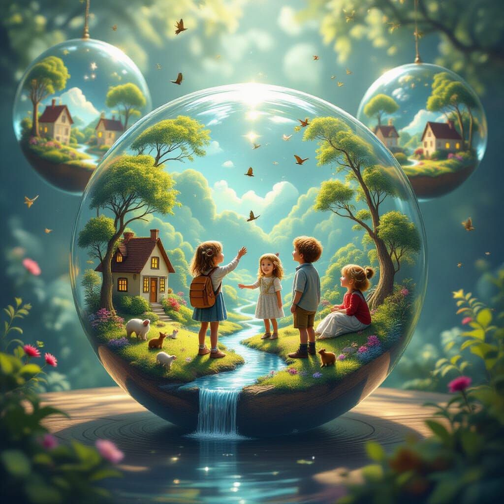 Magical Floating Worlds in Glass Spheres with Exploring Chil...