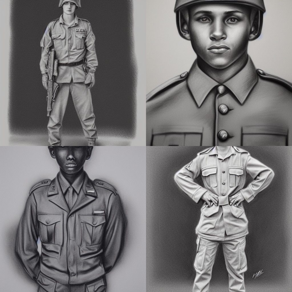 Hyperrealistic Charcoal Drawing of Young Soldier