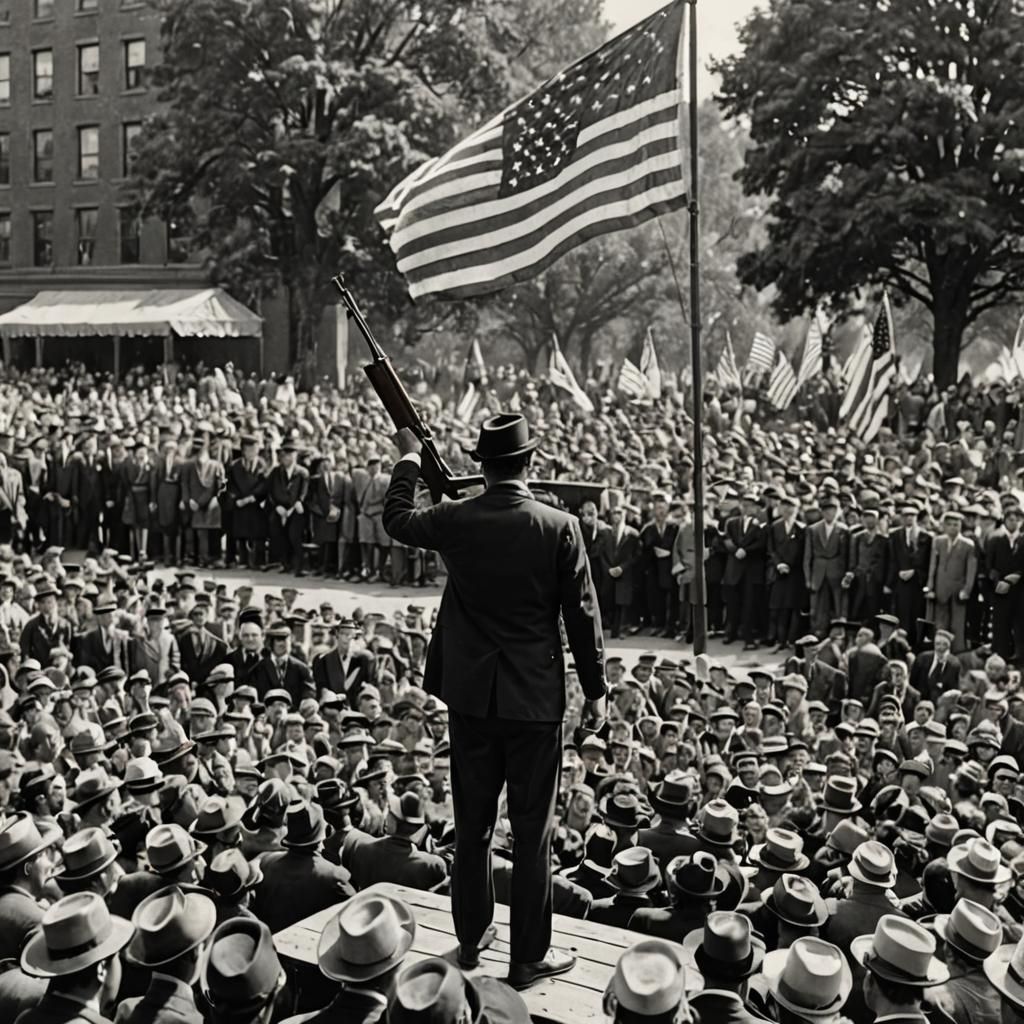 Powerful Black and White Image of Man Addressing Crowd