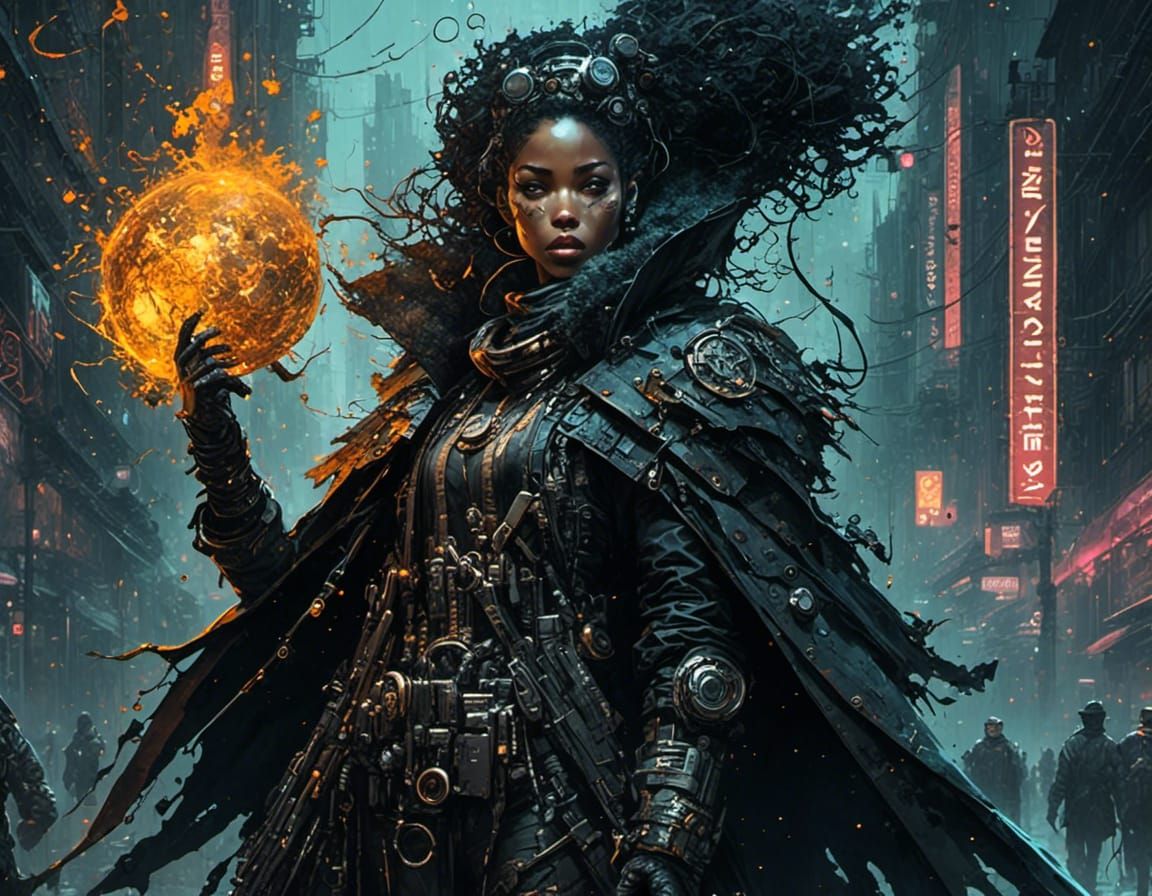 Fantasy Hunter with Longbow in Cyberpunk Style