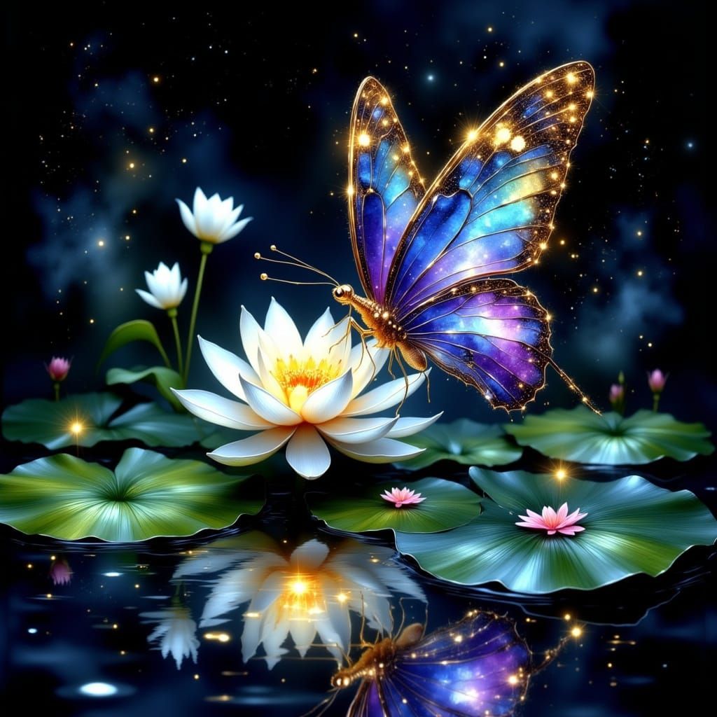 Surreal Bioluminescent Butterfly in Vibrant Hyperrealistic S...