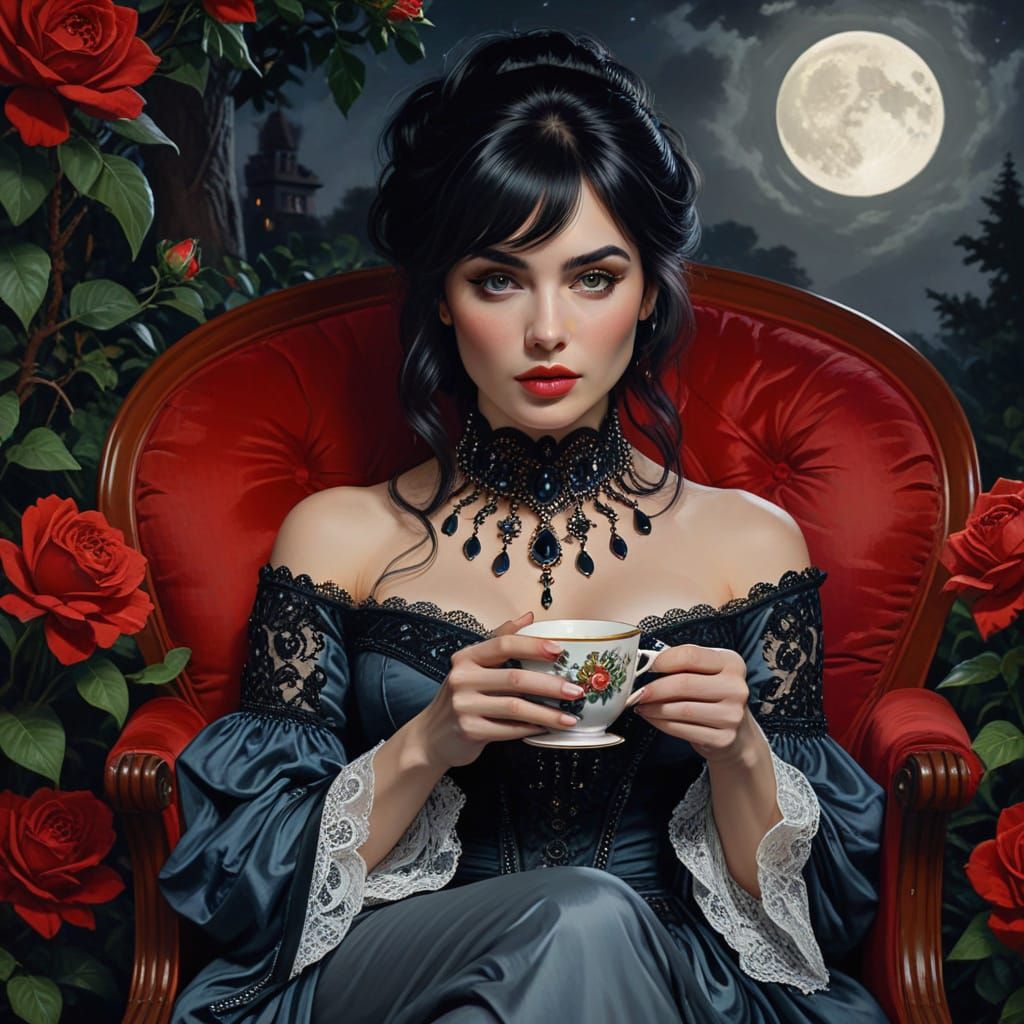 Dark Academia Beauty in Moonlit English Garden