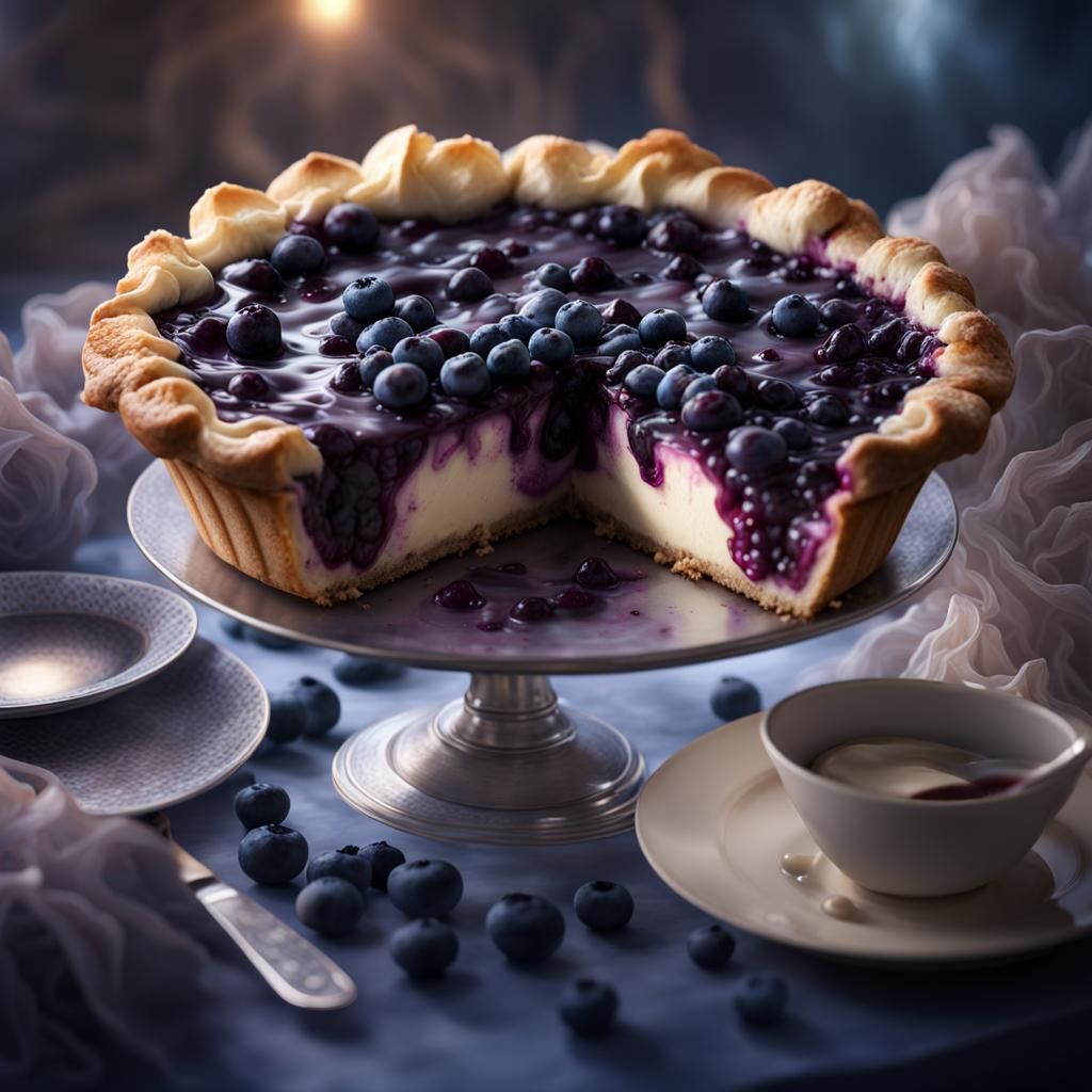 Blueberry Cheesecake Pie Digital Illustration