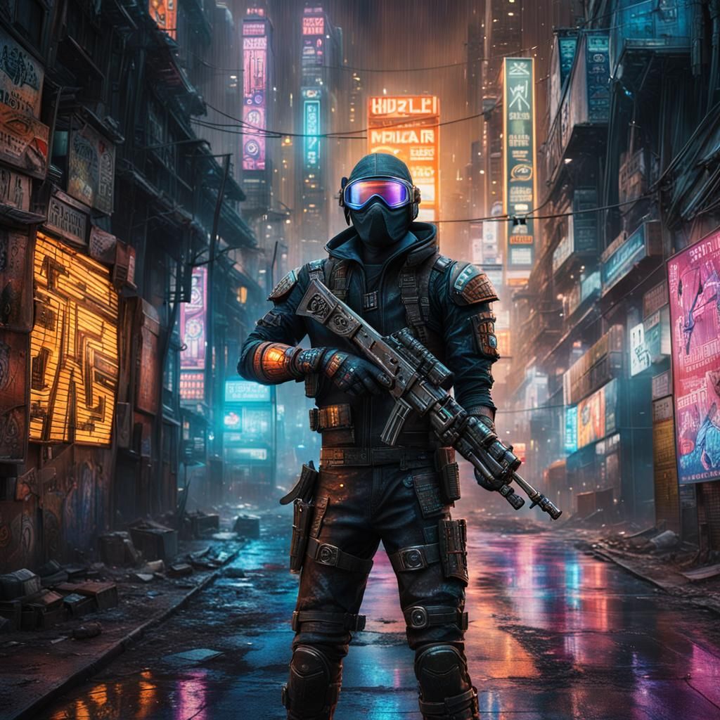 Cyberpunk Ninja in Neon Alleyway