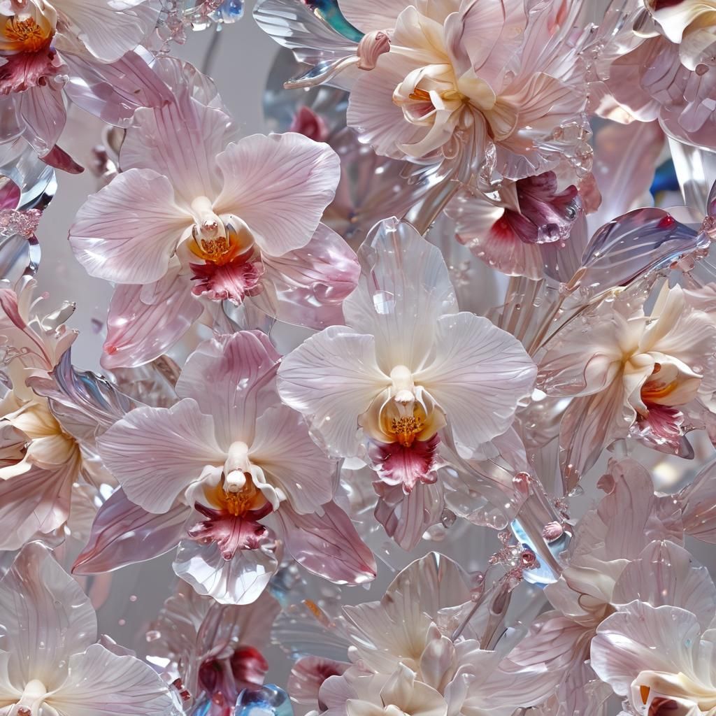 Crystal Orchid Sculptures in Ruby and Sapphire