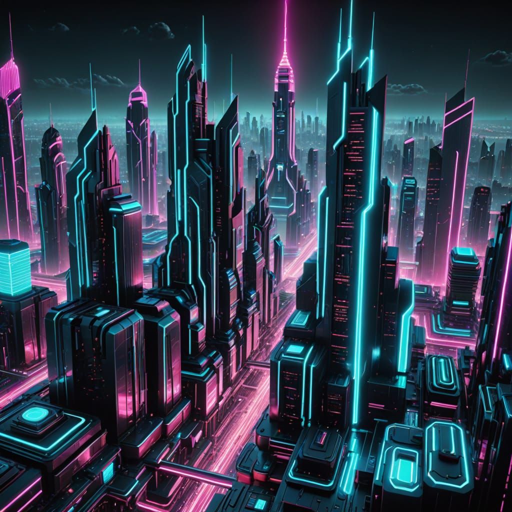 Neon Metropolis in TRON Legacy Style