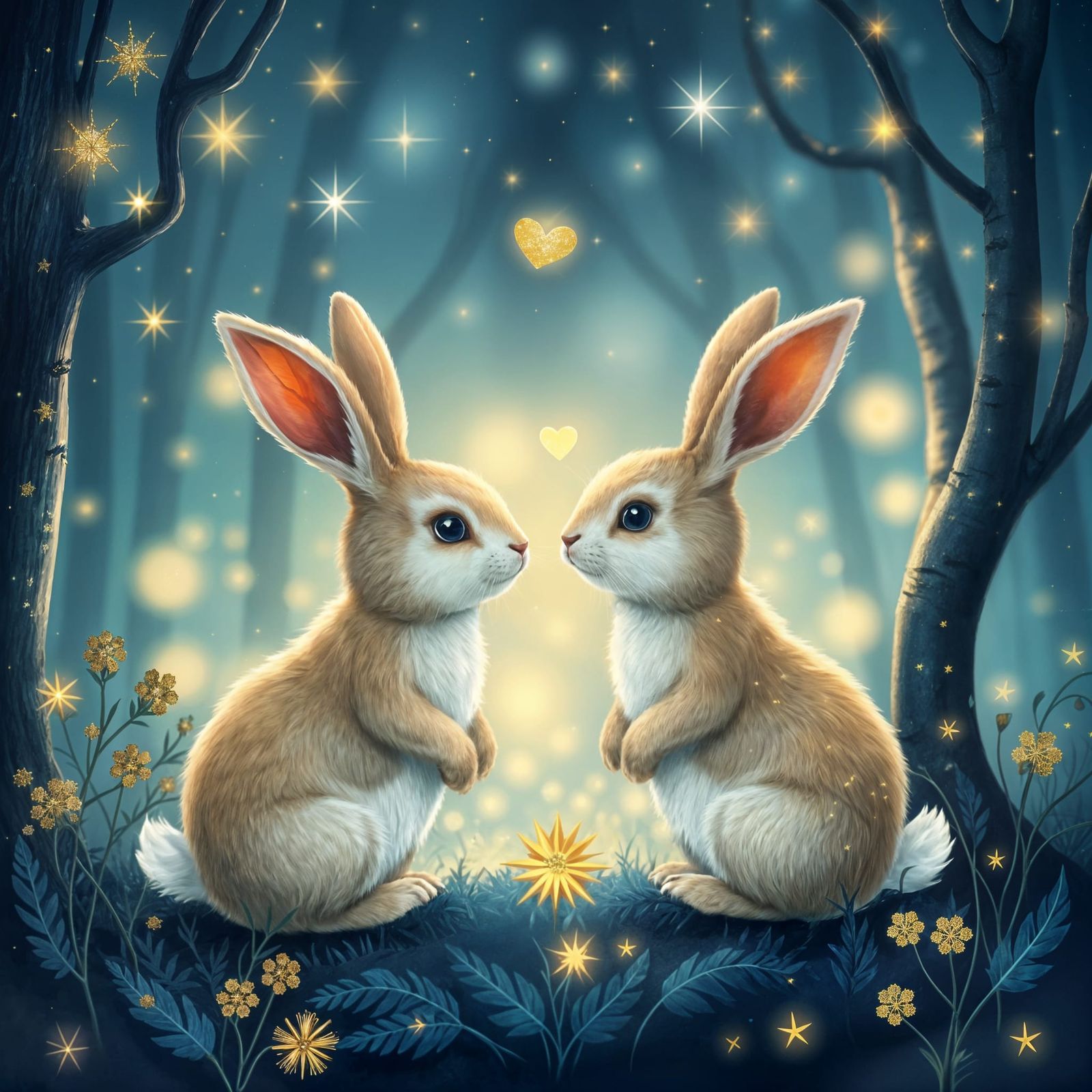 Enchanted Rabbits in Whimsical Forest Glade