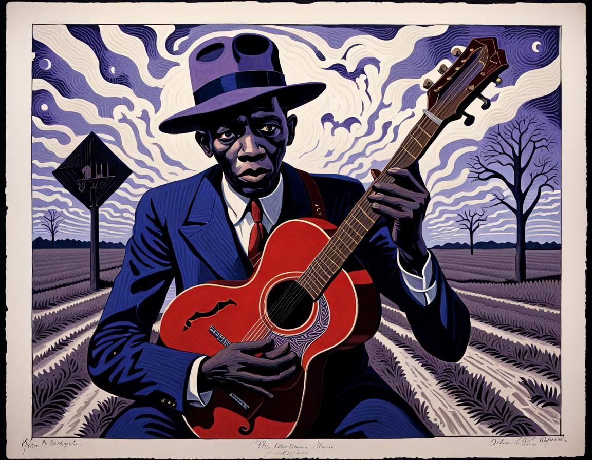 Crossroads Bargain: Robert Johnson Myth in Gouache