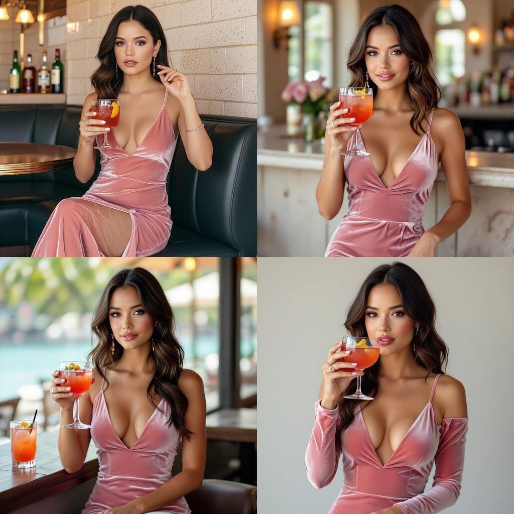Jenna Ortega in Pink Velvet Dress Holding Cocktail