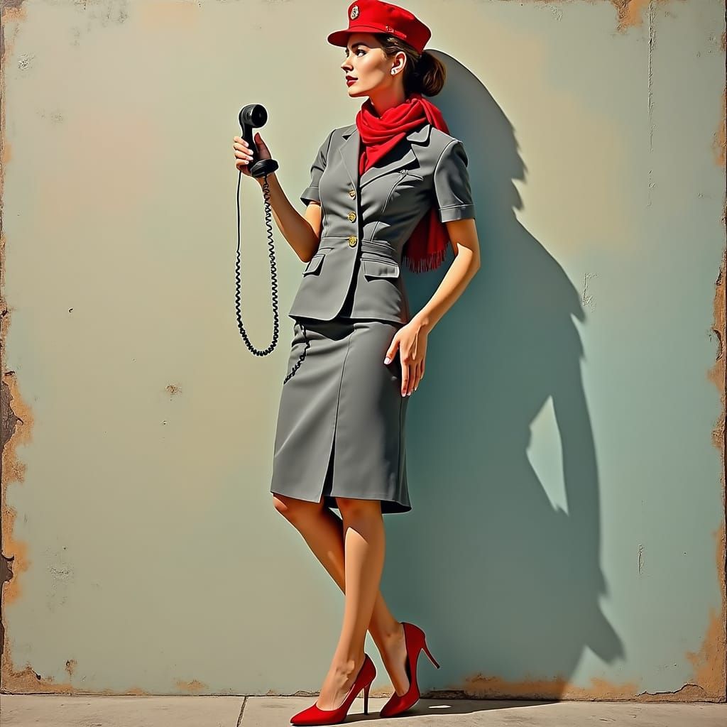 Stewardess with Red Scarf in Expressionist Oil Painting