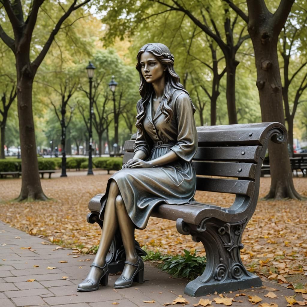 Girl on Park Bench as Resin Cast Sculpture