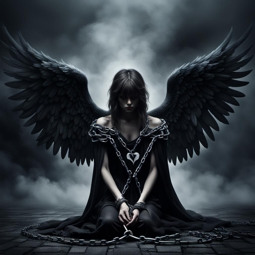 Fallen Angel with Broken Heart and Chained Wings