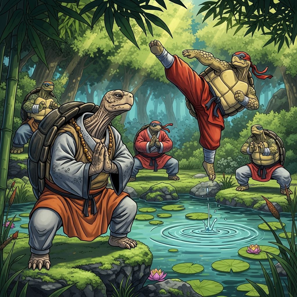 Humanoid Tortoises Practicing Martial Arts in Serene Manga S...