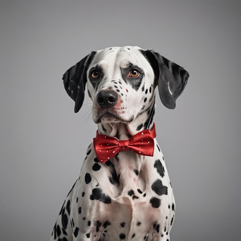 Dalmatian Portrait with Red Bow Tie in Studio Lighting