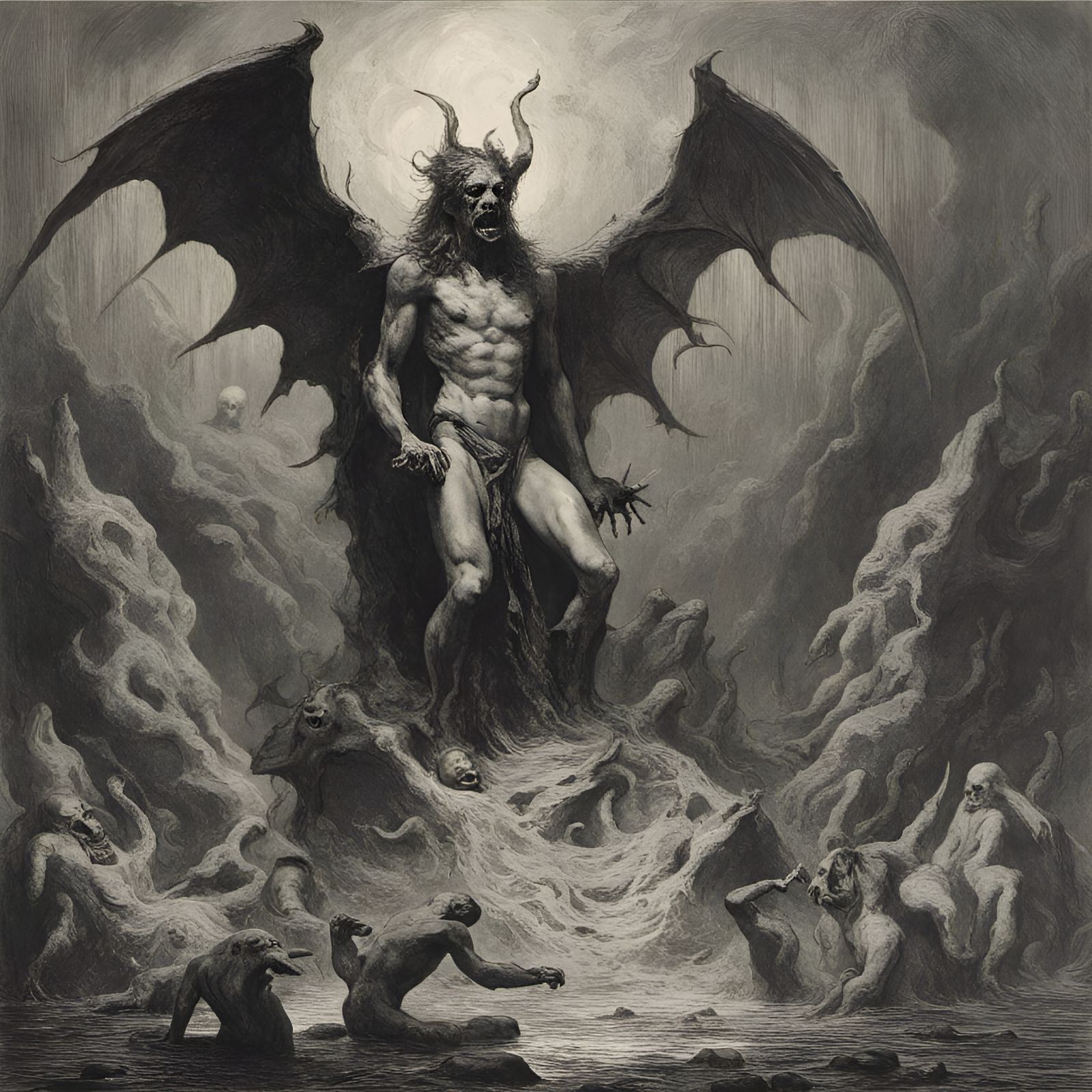 Satan Enthroned in Hell: Dark Fantasy Art