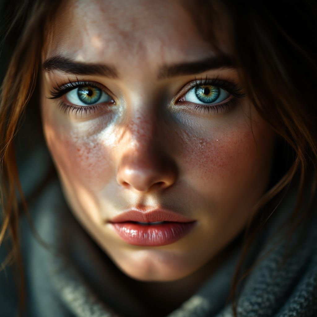 Emotional Woman's Portrait with Tears, Natural Lighting