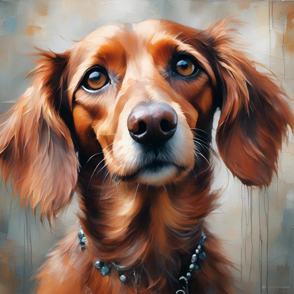 Whimsical Watercolor Portrait of a Red Dachshund