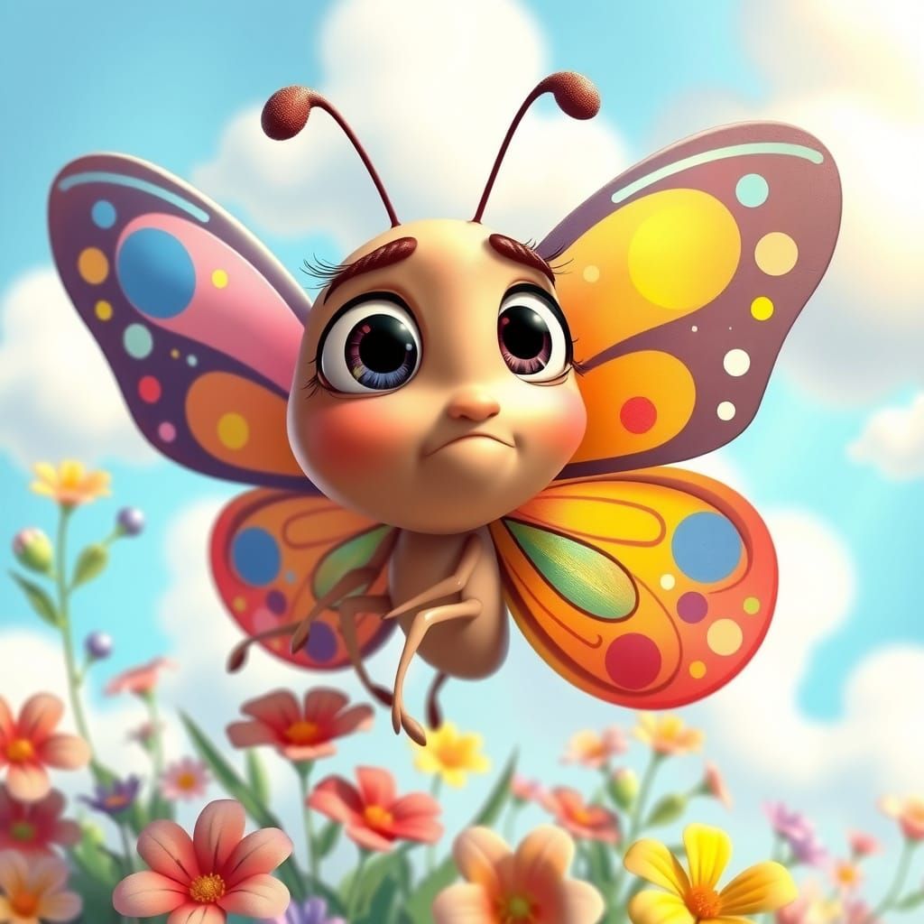 Confused Butterfly in Vibrant Pixar Animation