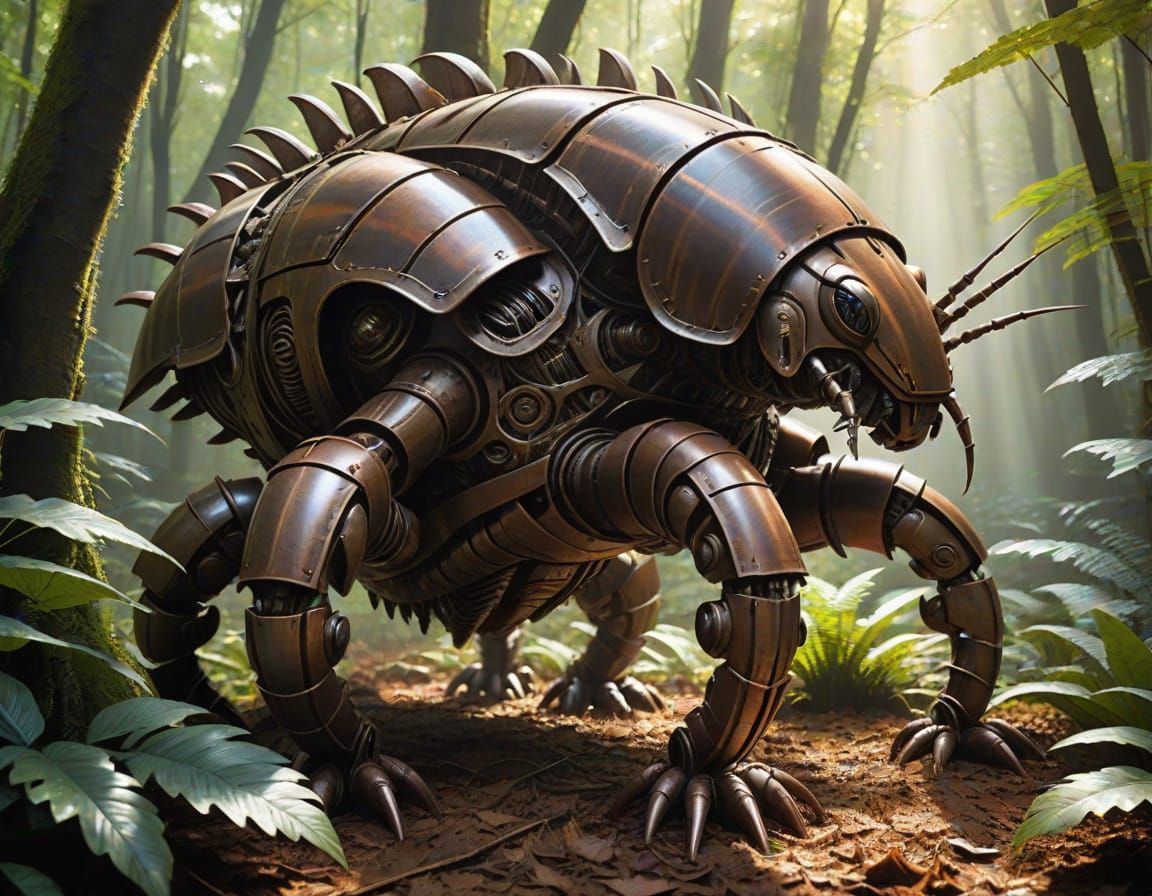 Gigeresque Armadillo Mecha in a Mysterious Forest