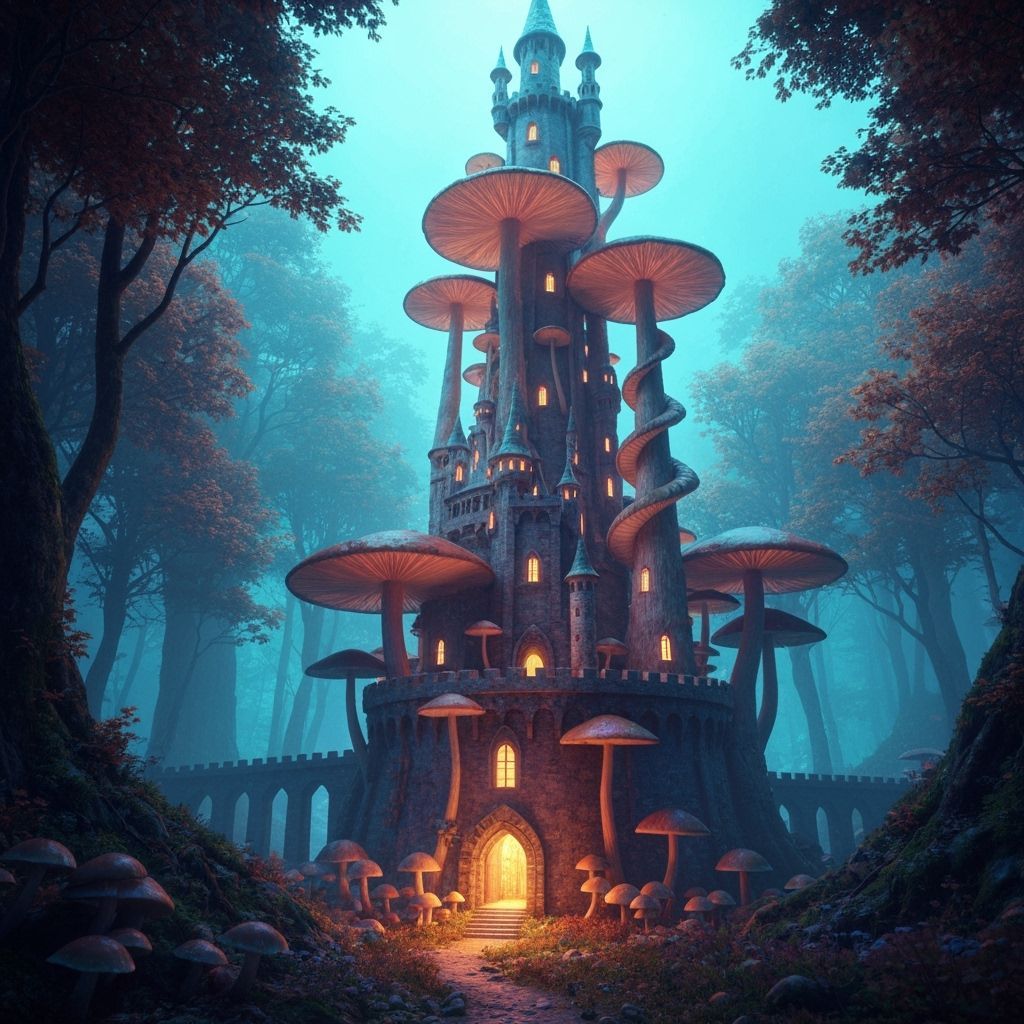 Bioluminescent Mushroom Castle in Enchanted Forest