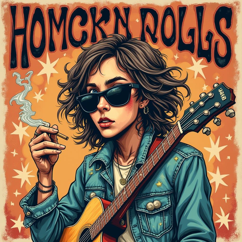 Rock N Roll Stoner Character in Retro Style