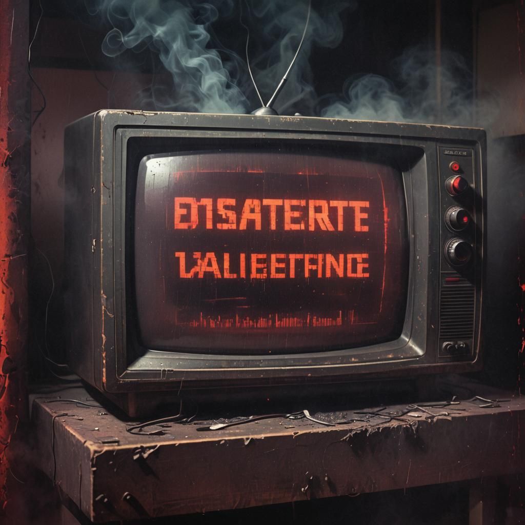 Retro TV Screen Displays Emergency Alert in Glitch Art