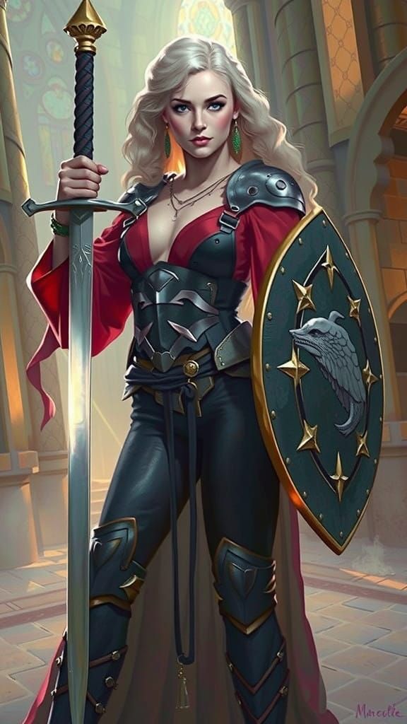 Medieval Warrior Woman in Grand Castle Hall