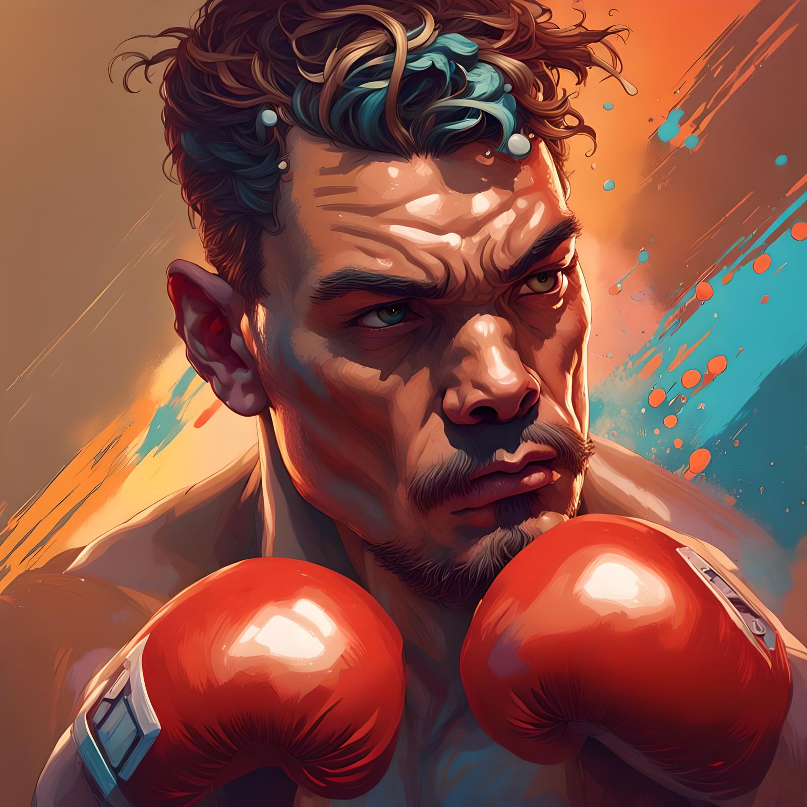Hyperrealistic Boxer Fashion Portrait in Splash Art Style