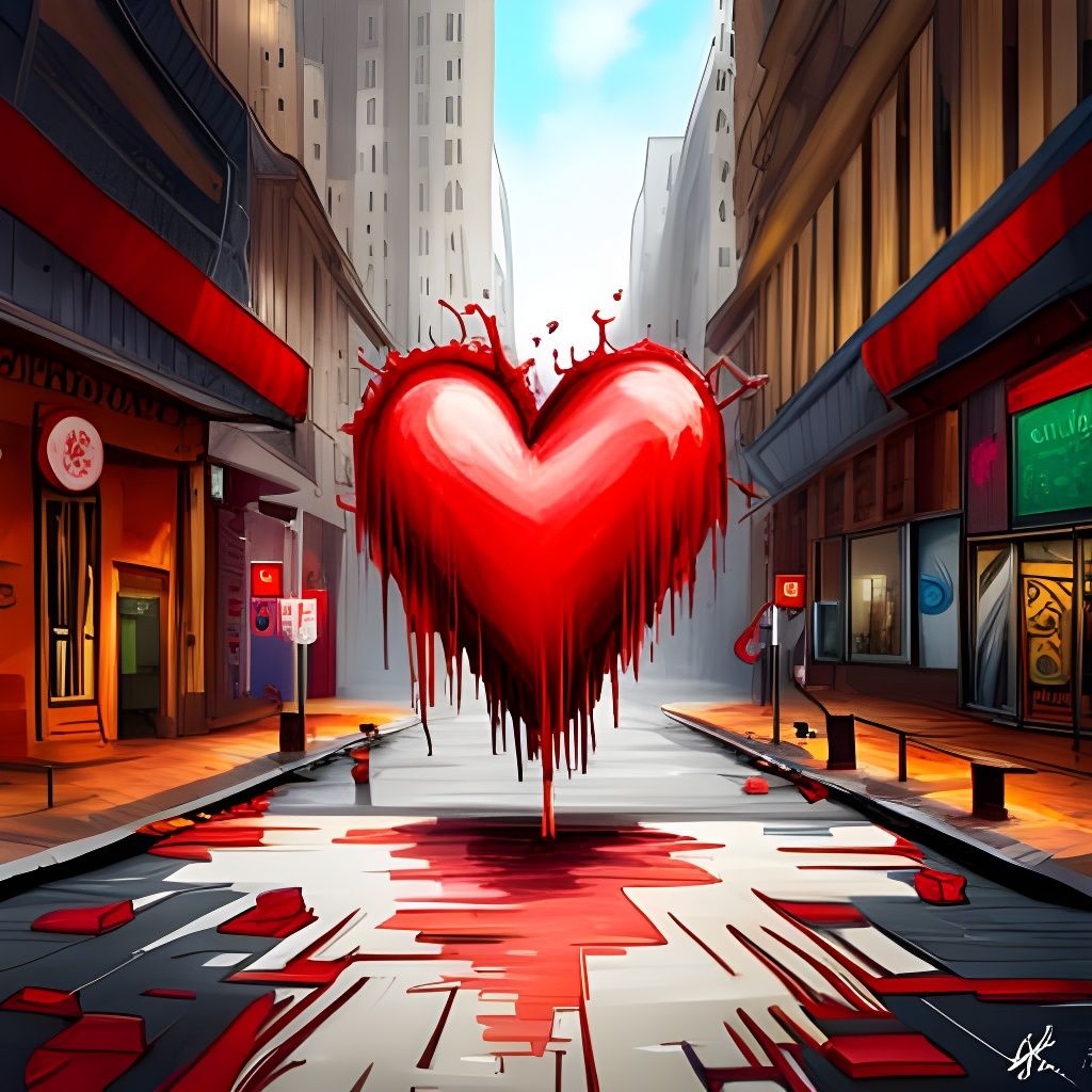 Breaking Red Heart in Graffiti Street Art Style