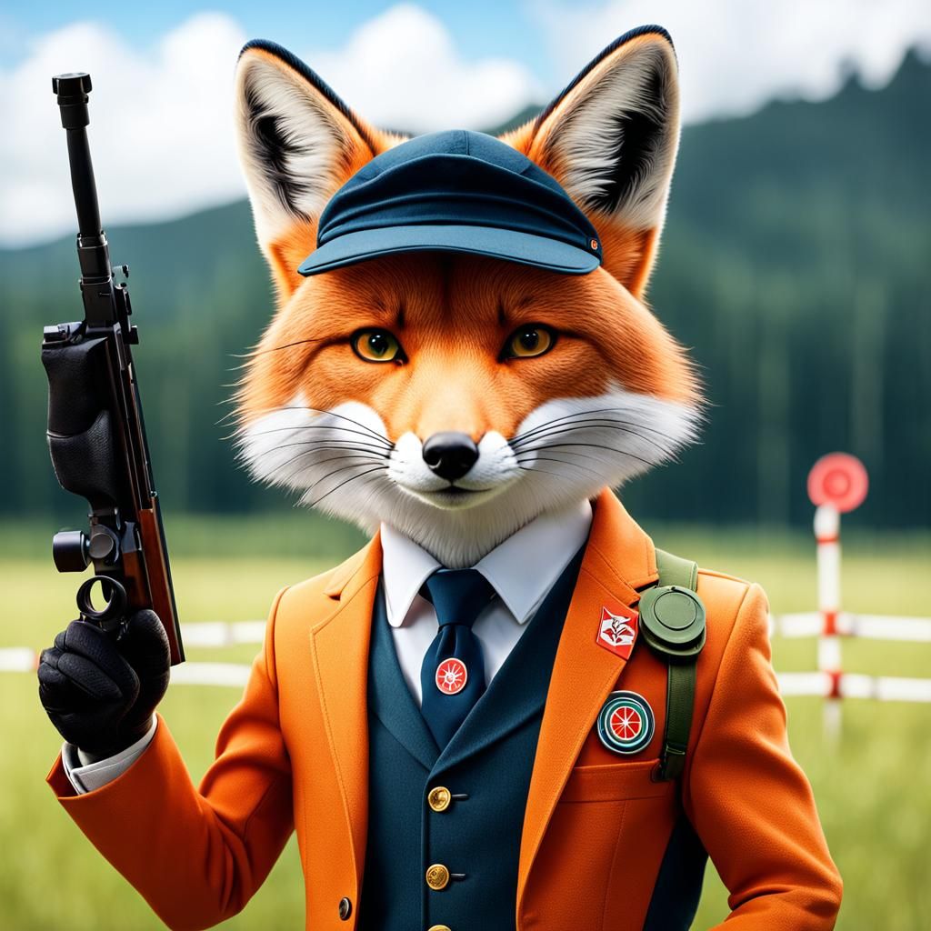 Anthropomorphic Fox: Expert Marksman at the Olympics
