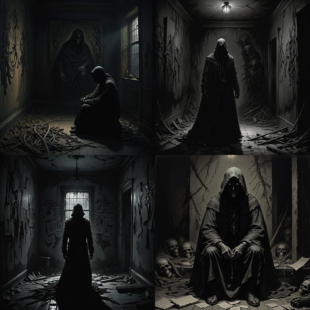 Mysterious Figure Amidst 'I Did It' Graffiti in a Dark Room