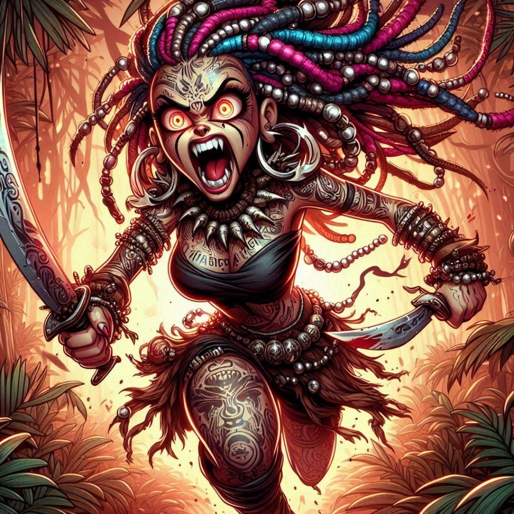 Tribal Warrior in Jungle with Poisoned Daggers