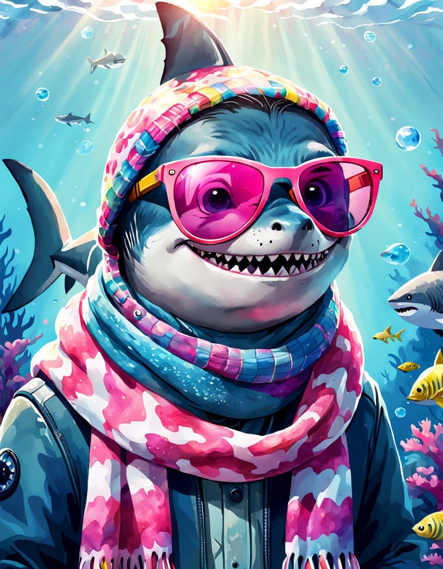 Playful Shark in Pink Fur Coat