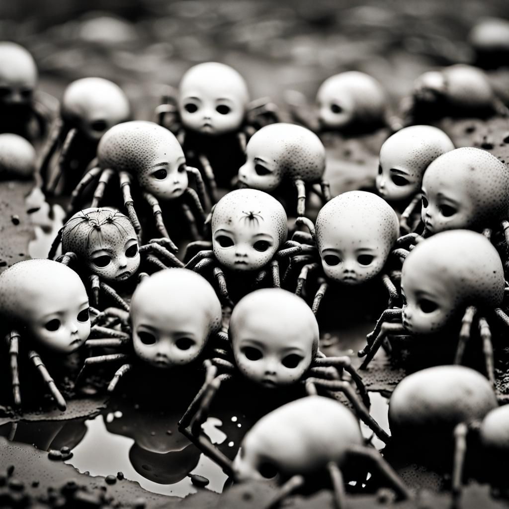 Sinister Spiders Crawling on Porcelain Dolls