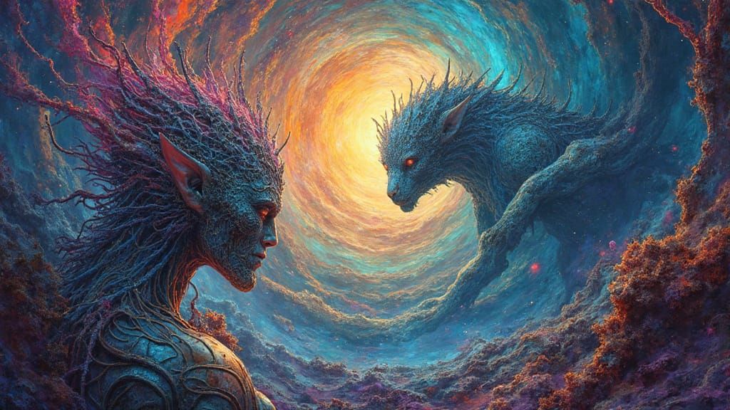 Ethereal Machine Elves in Vibrant, Iridescent Realms