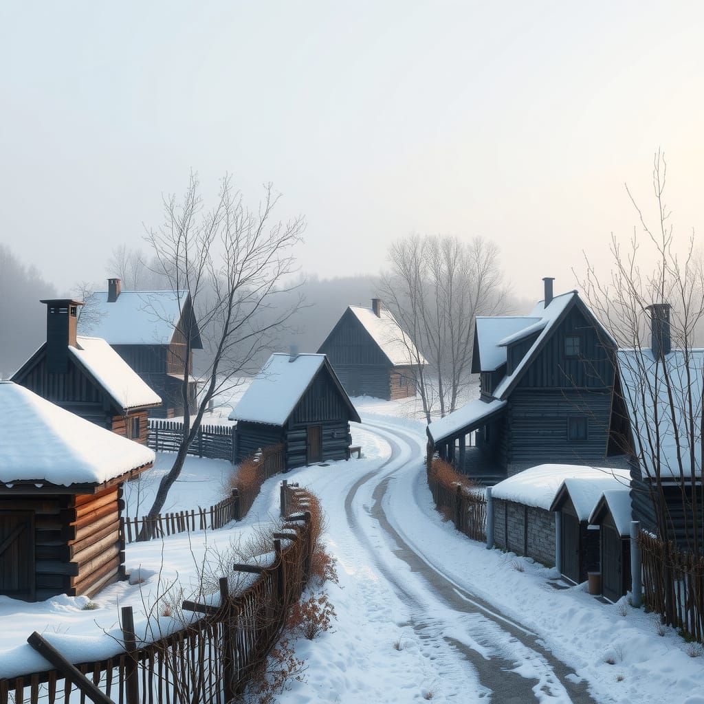 Serene Russian Village in Landscape Realism Style