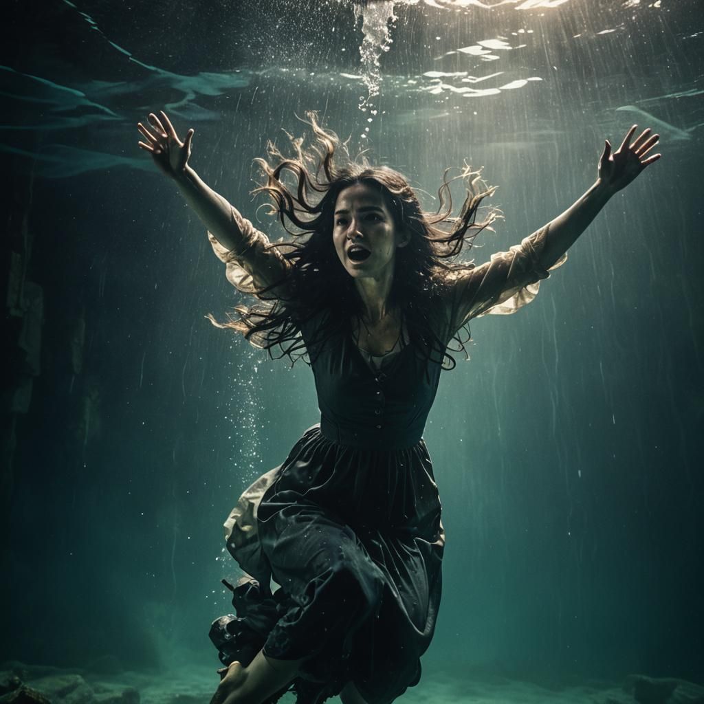 Underwater Horror: Woman Falling into Ink Well