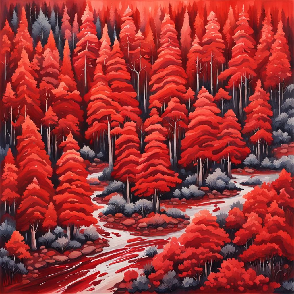 Vibrant Red Forestscape