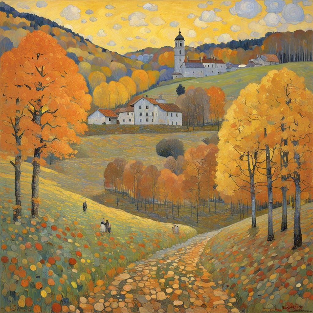 Autumn Landscape in Klimt-Inspired Style
