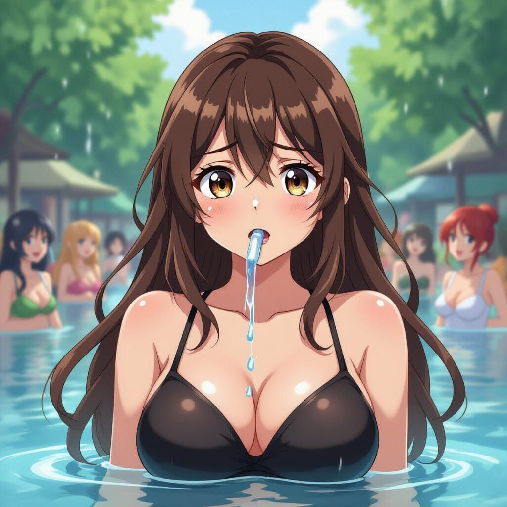 Anime Woman's Unsettling Transformation at Water Festival