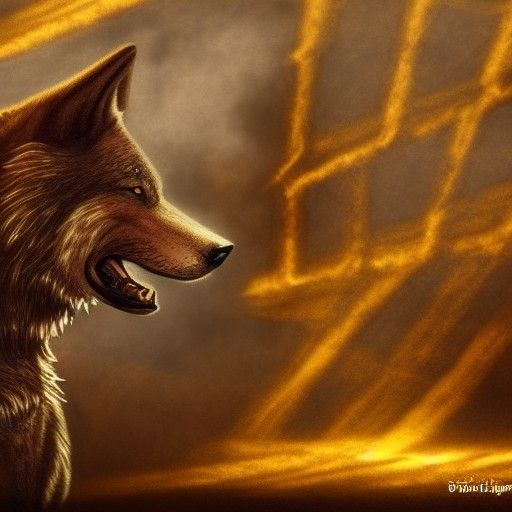 Runed Wolf in Golden Light with Steampunk Engine