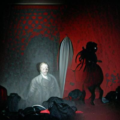 Eerie Shadow Figure in Dark Room: Gothic Horror Art