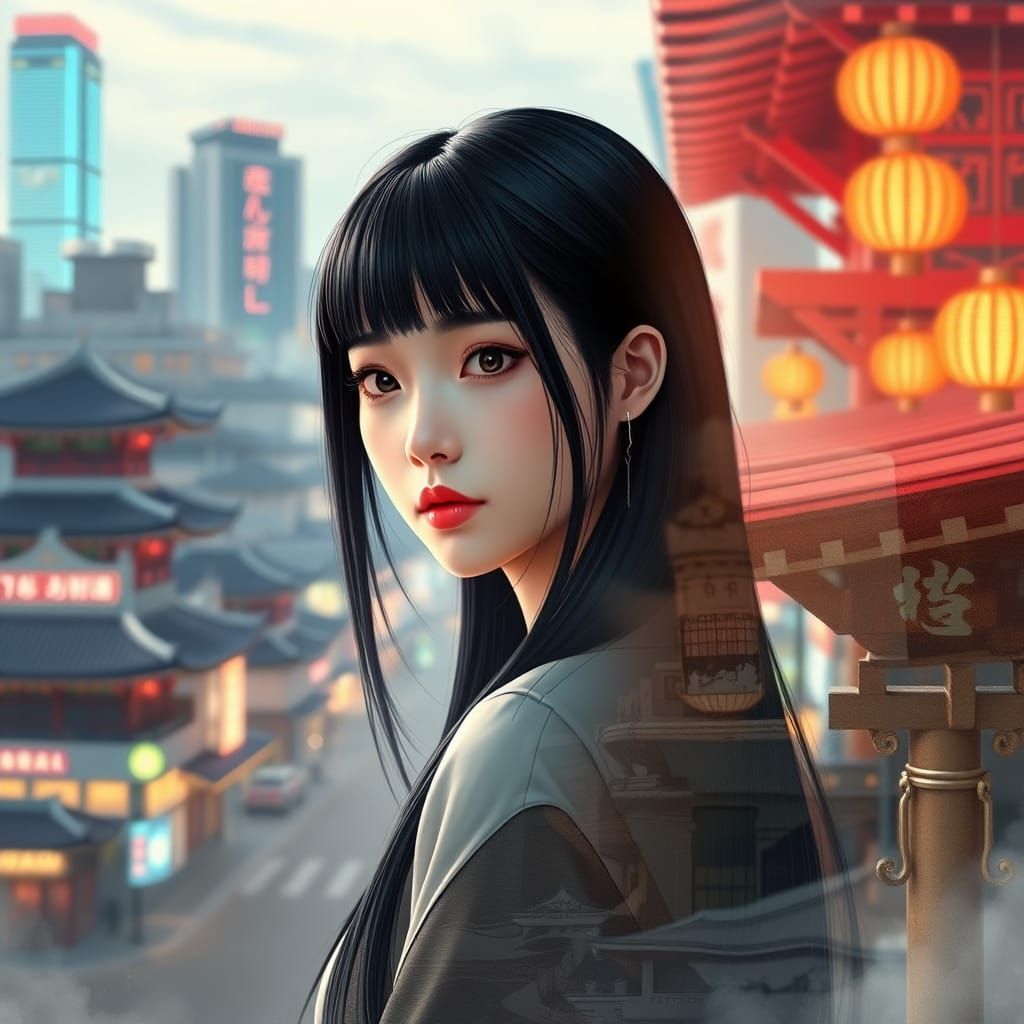 Korean Cityscape Dreamscape in Vibrant Anime Style