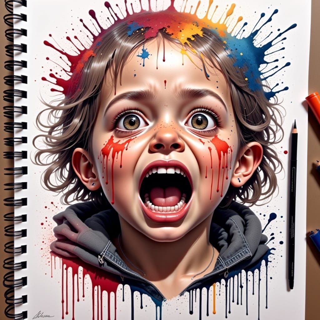 Angry Toddler's Face with Ink Archive Effect
