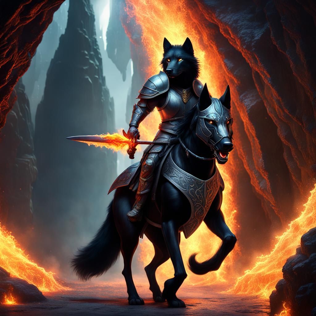 Armored Wolf Knight on Stallion in Crystal Cave