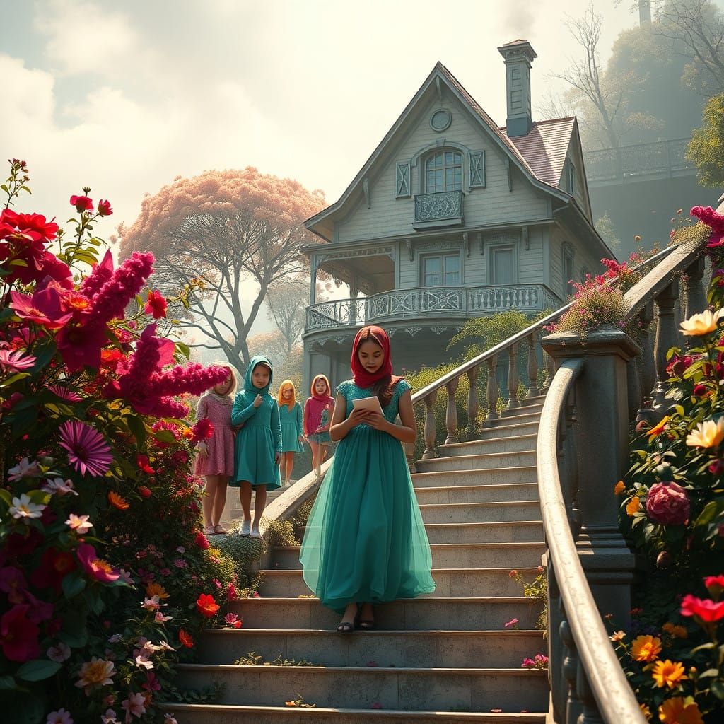 Colorful Children Amidst Exotic Flowers and Rare Perfumes, U...