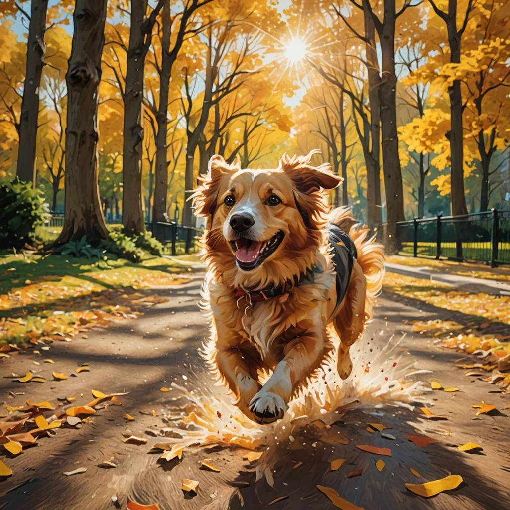 Happy Dog Running in Sunny Park, Splash Art
